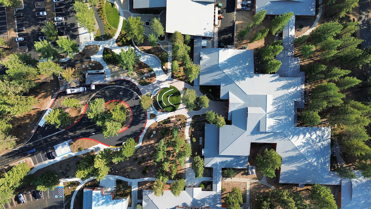 drone image of campus