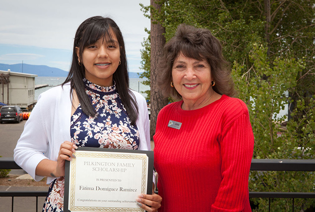 LTCC Foundation Board President Adele Lucas with scholarship recipient Fatima Dominguez.