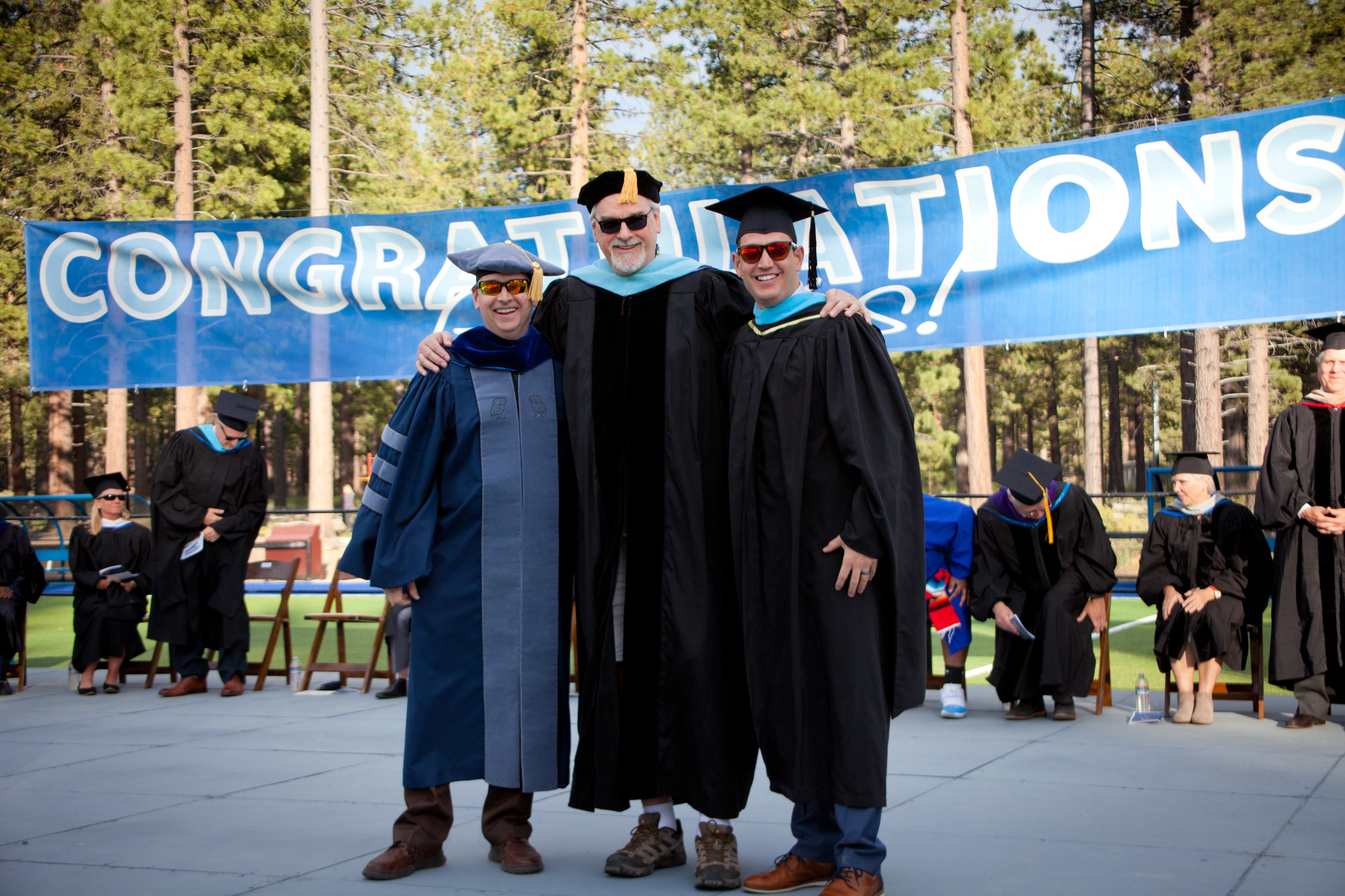 Dr. Jon Kingsbury, center, flanked by Academic Senate President Dr. Scott Lukas and LTCC President Jeff DeFranco