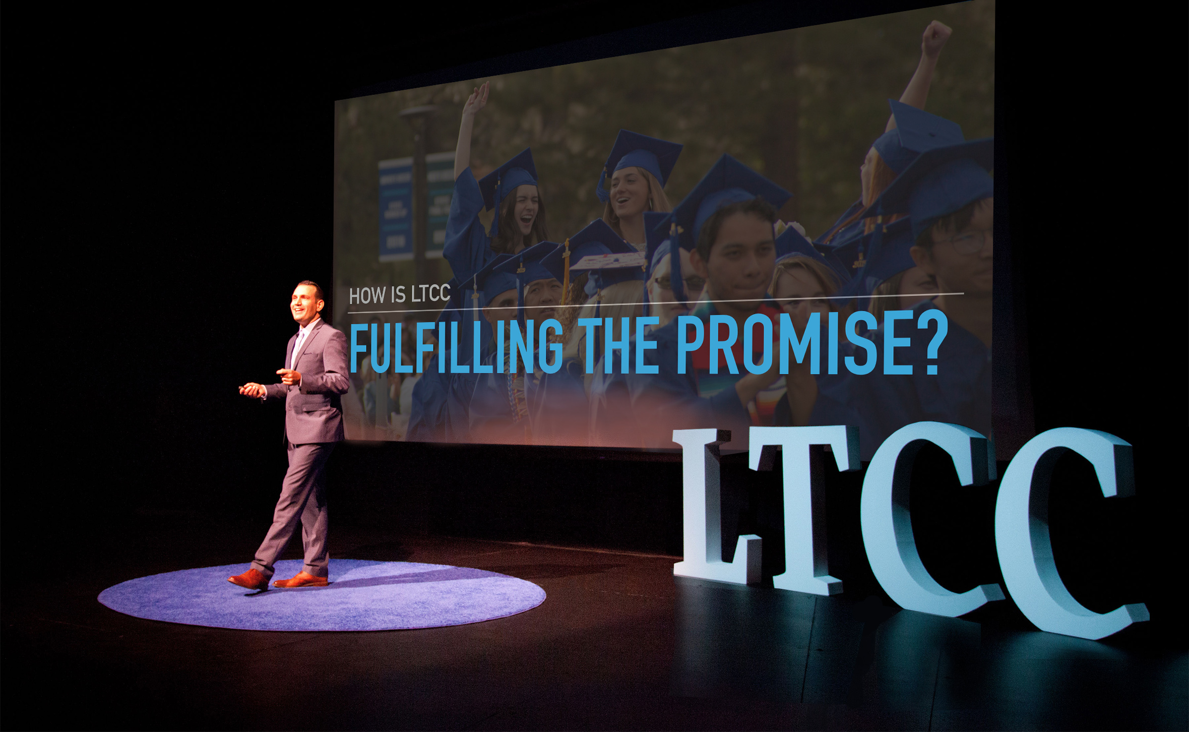 LTCC President Jeff DeFranco delivering the State of the College Address in September 2019