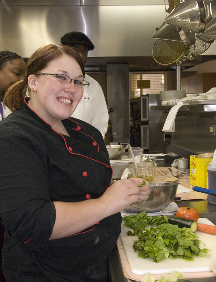 An LTCC Culinary Arts student in the college's commercial kitchen