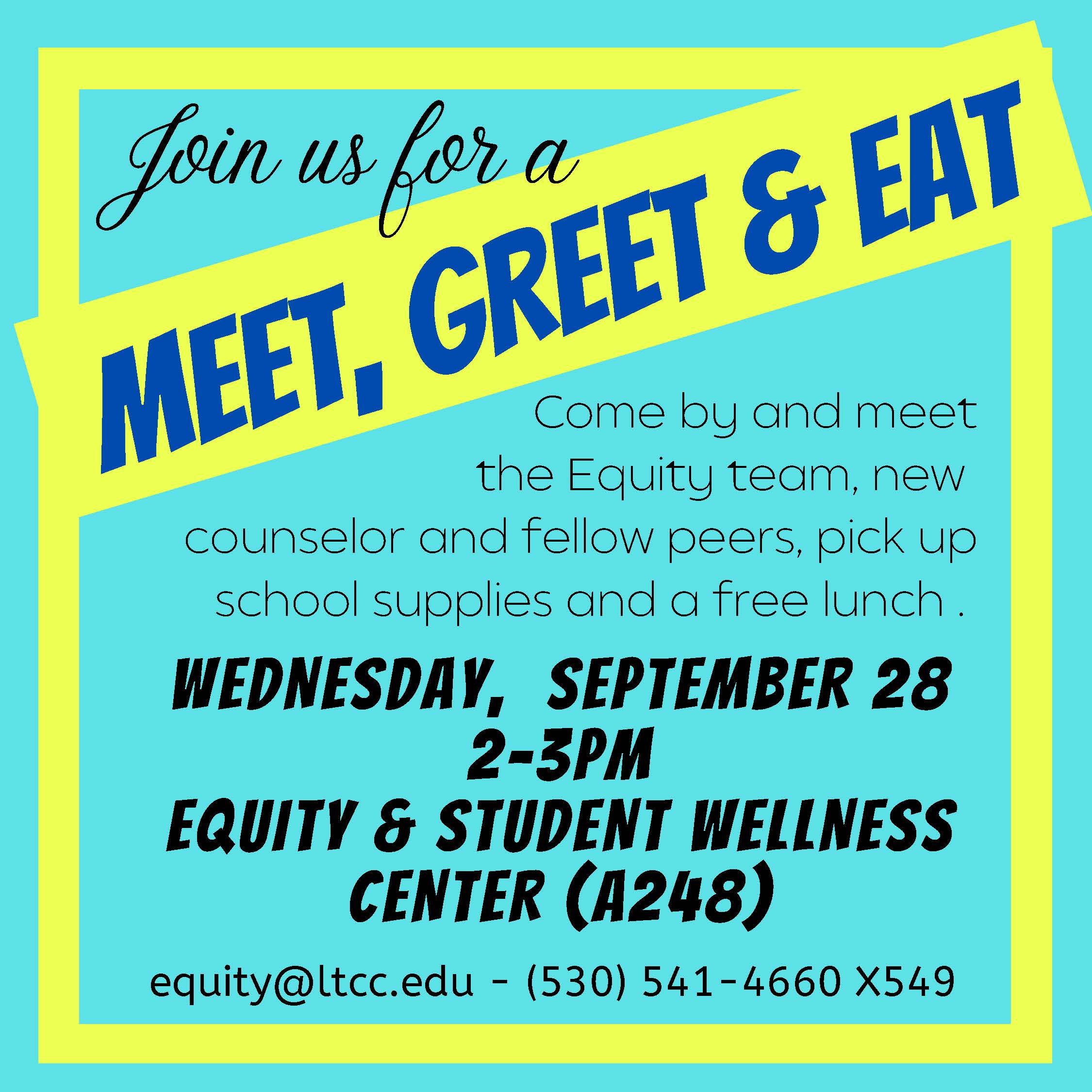 flier for Meet, Greet, Eat event