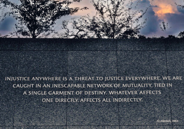 photo showing memorial to Martin Luther King Jr. with quote on it